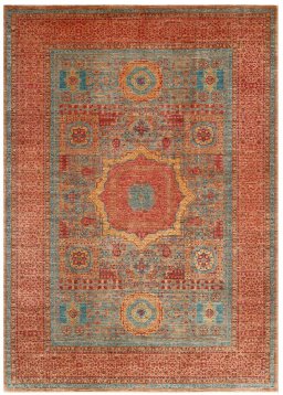 Full view of New Mamluk rug from Pakistan, 296 × 206 cm in Red tones