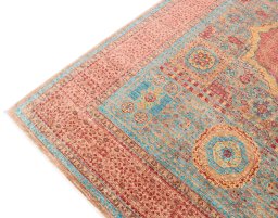 Full view of New Mamluk rug from Pakistan, 296 × 206 cm in Red tones
