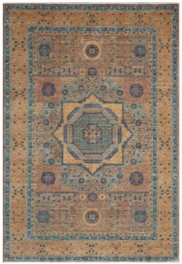 Full view of New Mamluk rug from Pakistan, 295 × 199 cm in Yellow tones
