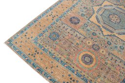 Full view of New Mamluk rug from Pakistan, 295 × 199 cm in Yellow tones