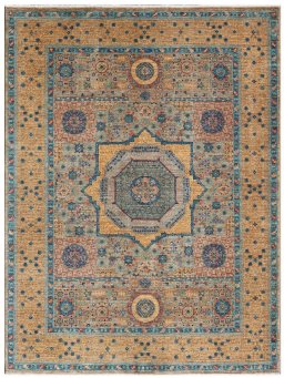 Full view of New Mamluk rug from Pakistan, 199 × 149 cm in Yellow tones