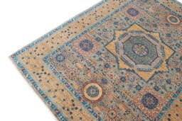 Full view of New Mamluk rug from Pakistan, 199 × 149 cm in Yellow tones