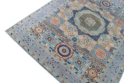 Full view of New Mamluk rug from Pakistan, 230 × 170 cm in Gray tones