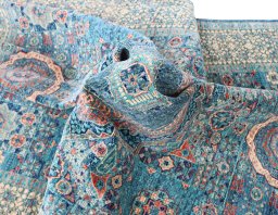Backside of handmade New Mamluk rug showing knot structure and weave density