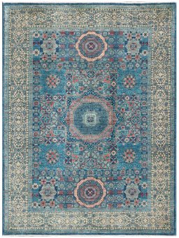 Full view of New Mamluk rug from Pakistan, 204 × 152 cm in Blue tones