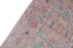 Backside of handmade New Mamluk rug showing knot structure and weave density