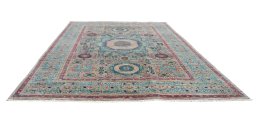 Corner detail of New Mamluk rug showing border pattern and Wool pile