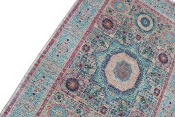 Backside of handmade New Mamluk rug showing knot structure and weave density