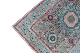 Full view of New Mamluk rug from Pakistan, 180 × 123 cm in Multi Color tones