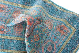 Backside of handmade New Mamluk rug showing knot structure and weave density