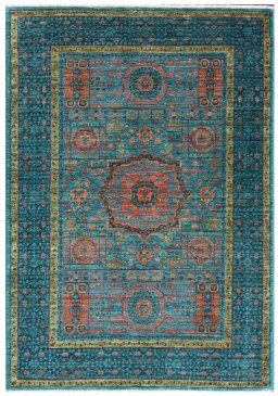 Full view of New Mamluk rug from Pakistan, 147 × 103 cm in Green tones