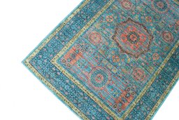 Full view of New Mamluk rug from Pakistan, 147 × 103 cm in Green tones