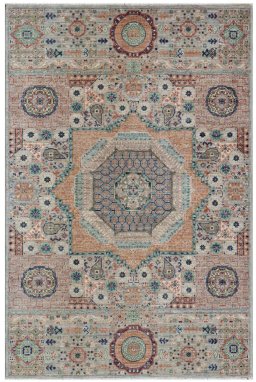 Full view of New Mamluk rug from Pakistan, 153 × 101 cm in Beige tones