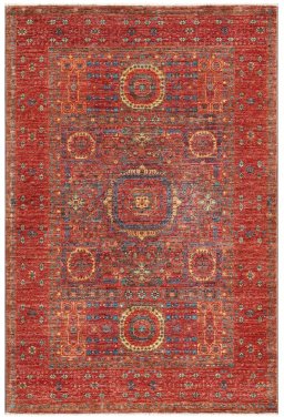 Full view of New Mamluk rug from Pakistan, 148 × 100 cm in Red tones