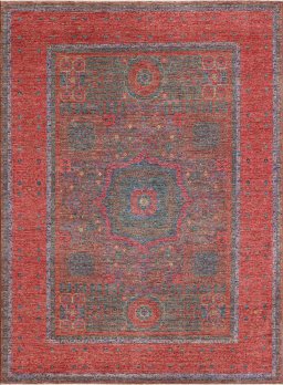 Full view of New Mamluk rug from Pakistan, 232 × 171 cm in Red tones