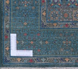 Corner detail of New Mamluk rug showing border pattern and Wool pile