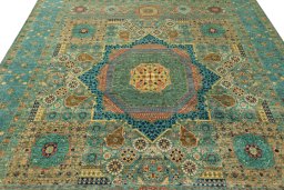 Backside of handmade New Mamluk rug showing knot structure and weave density
