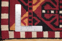 Close-up detail of 1950s Samarkand rug from Uzbekistan showing Wool weave