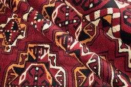 Full view of 1950s Samarkand rug from Uzbekistan, 544 × 460 cm in Dark red tones