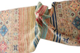 Backside of handmade New Samarkand rug showing knot structure and weave density