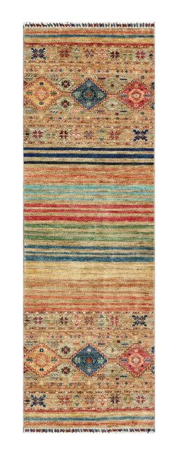 Full view of New Samarkand rug from Pakistan, 241 × 79 cm in Multi Color tones
