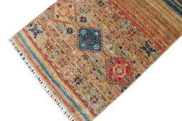 Full view of New Samarkand rug from Pakistan, 241 × 79 cm in Multi Color tones