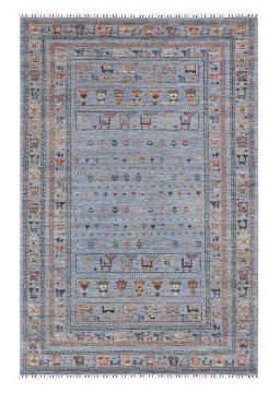 Full view of New Samarkand rug from Pakistan, 267 × 176 cm in Blue tones