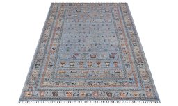 Corner detail of New Samarkand rug showing border pattern and Wool pile