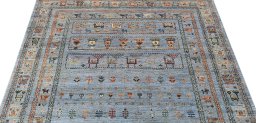 Backside of handmade New Samarkand rug showing knot structure and weave density