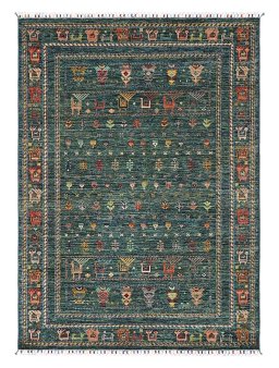 Full view of New Samarkand rug from Pakistan, 204 × 149 cm in Green tones