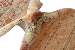 Backside of handmade New Samarkand rug showing knot structure and weave density