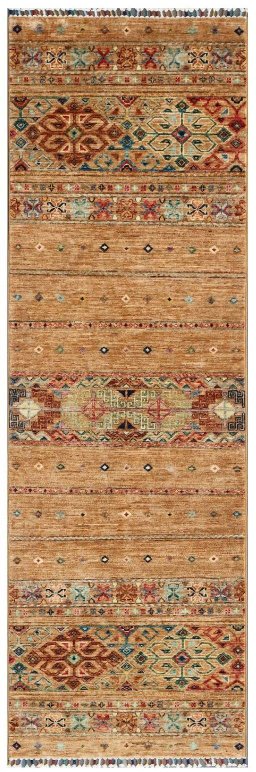 Full view of New Samarkand rug from Pakistan, 250 × 79 cm in Yellow tones