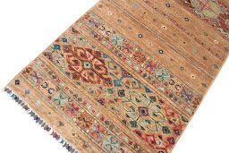 Full view of New Samarkand rug from Pakistan, 250 × 79 cm in Yellow tones