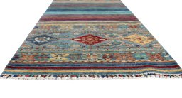 Corner detail of New Samarkand rug showing border pattern and Wool pile