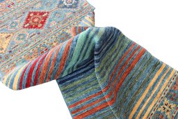 Backside of handmade New Samarkand rug showing knot structure and weave density