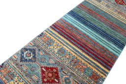 Backside of handmade New Samarkand rug showing knot structure and weave density