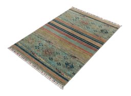 Corner detail of New Samarkand rug showing border pattern and Wool pile