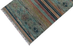 Backside of handmade New Samarkand rug showing knot structure and weave density