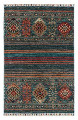 Full view of New Samarkand rug from Pakistan, 121 × 80 cm in Multi Color tones