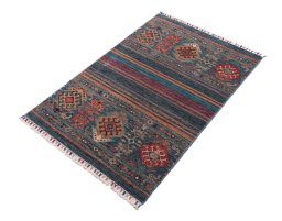 Corner detail of New Samarkand rug showing border pattern and Wool pile