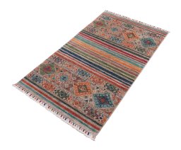 Corner detail of New Samarkand rug showing border pattern and Wool pile