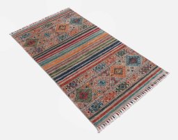 Close-up detail of New Samarkand rug from Pakistan showing Wool weave