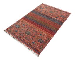 Corner detail of New Samarkand rug showing border pattern and Wool pile