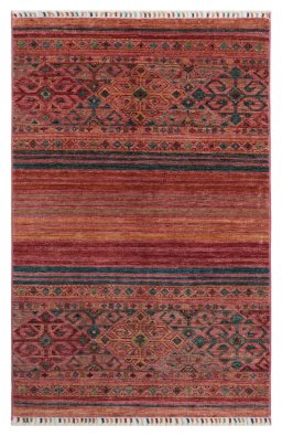 Full view of New Samarkand rug from Pakistan, 150 × 97 cm in Multi Color tones