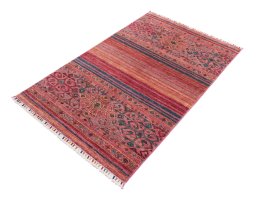 Corner detail of New Samarkand rug showing border pattern and Wool pile