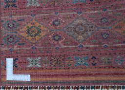 Corner detail of New Samarkand rug showing border pattern and Wool pile