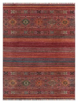 Full view of New Samarkand rug from Pakistan, 226 × 170 cm in Red tones