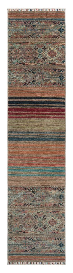 Full view of New Samarkand rug from Pakistan, 296 × 66 cm in Multi Color tones