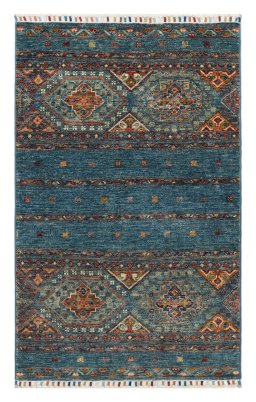 Full view of New Samarkand rug from Pakistan, 124 × 78 cm in Blue tones