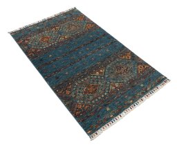 Corner detail of New Samarkand rug showing border pattern and Wool pile